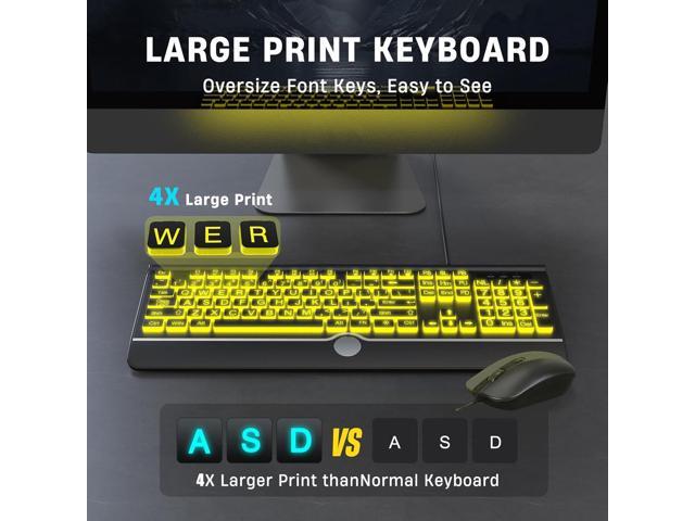 Wired Keyboard and Mouse Combo - Large Print Light Up Keyboard, USB Silent Wired Backlit Keyboard and Optical Mouse for Windows, PC, Laptop - Easy...