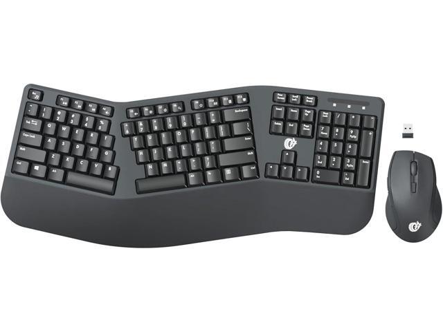 Ergonomic Wireless Keyboard and Mouse Combo, 2.4GHz USB Full Size Keyboard with Wrist Rest and 3 Level DPI Adjustable Wireless Mouse for PC and...