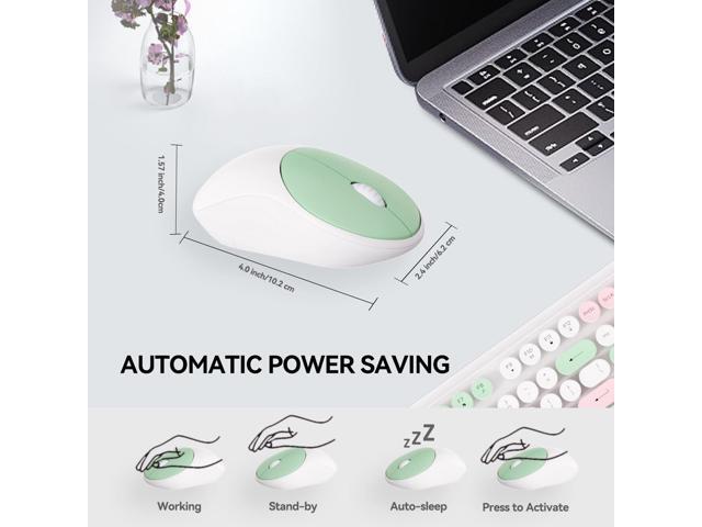 Wireless Keyboard and Mouse Combo, 2.4GHz Colorful Cute Round Keycaps Keyboard for Office Computer PC Desktops Laptop (104 Keys Light Green)