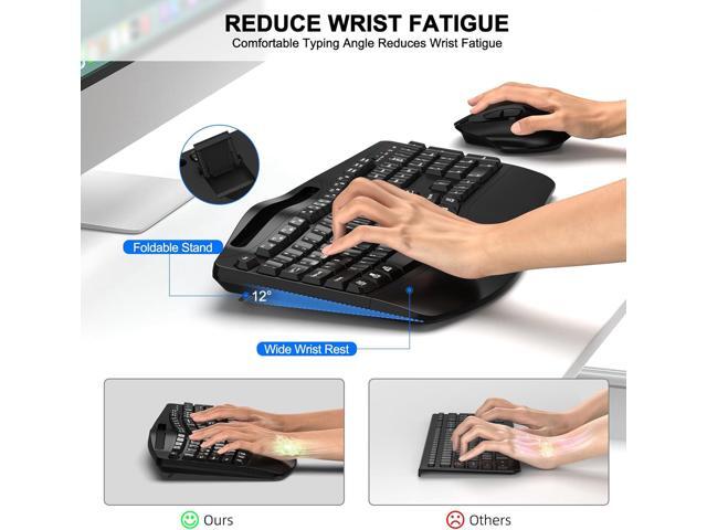 Wireless Keyboard and Mouse Combo, 2.4G Full Size Wave Keys Ergonomic Keyboard with Wrist Rest, Phone Holder, 3-Level DPI Adjustable Wireless...