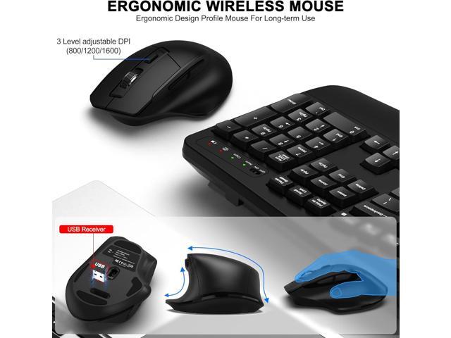 Wireless Keyboard and Mouse Combo, 2.4G Full Size Wave Keys Ergonomic Keyboard with Wrist Rest, Phone Holder, 3-Level DPI Adjustable Wireless...