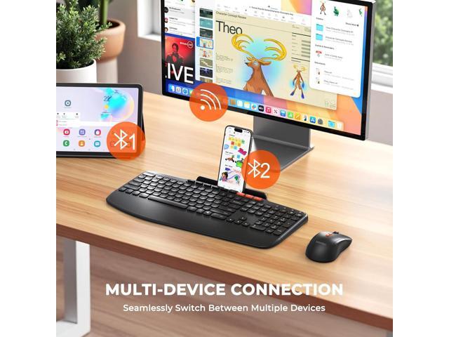 MEETION Wireless Keyboard and Mouse Combo, Ergonomic Keyboard with Wrist Rest, Tablet Holder, Scissor Keys USB/Bluetooth Rechargeable Keyboards,...