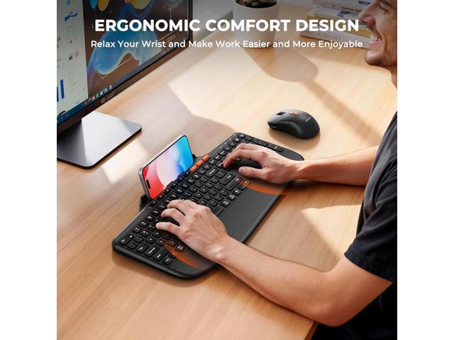 MEETION Wireless Keyboard and Mouse Combo, Ergonomic Keyboard with Wrist Rest, Tablet Holder, Scissor Keys USB/Bluetooth Rechargeable Keyboards,...