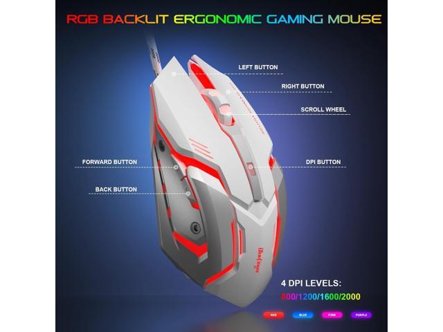 BlueFinger RGB Gaming Keyboard and Backlit Mouse and Headset Combo, USB Wired Backlit Keyboard, LED Gaming Mouse Set, Headset with Microphone for...