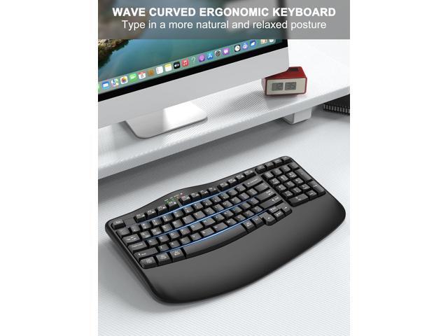 Ergonomic Wireless Keyboard with Wrist Rest, Wave Keys, Comfortable Natural Typing, 2.4GHz Ergo Wireless USB Computer Keyboard for Large Hands,...