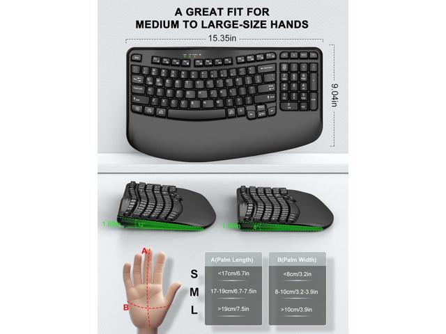 Ergonomic Wireless Keyboard with Wrist Rest, Wave Keys, Comfortable Natural Typing, 2.4GHz Ergo Wireless USB Computer Keyboard for Large Hands,...