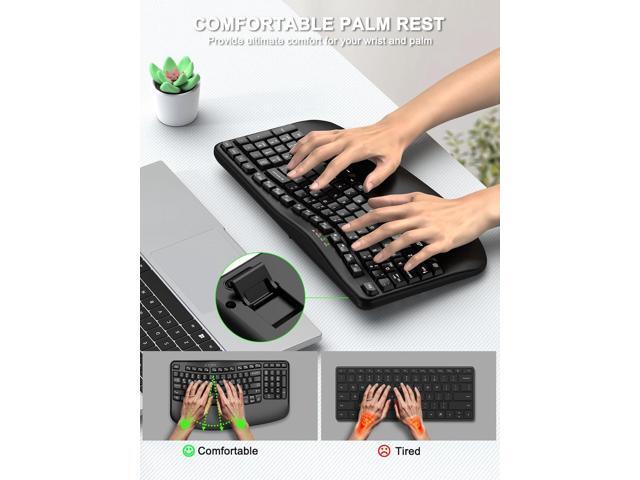 Ergonomic Wireless Keyboard with Wrist Rest, Wave Keys, Comfortable Natural Typing, 2.4GHz Ergo Wireless USB Computer Keyboard for Large Hands,...