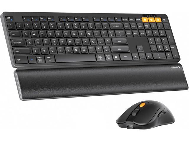 ProtoArc Bluetooth Keyboard and Mouse Combo, KM60 Bluetooth + USB Multi Device Rechargeable, Wrist Rest, Full Size Wireless Keyboard Mouse Set,...