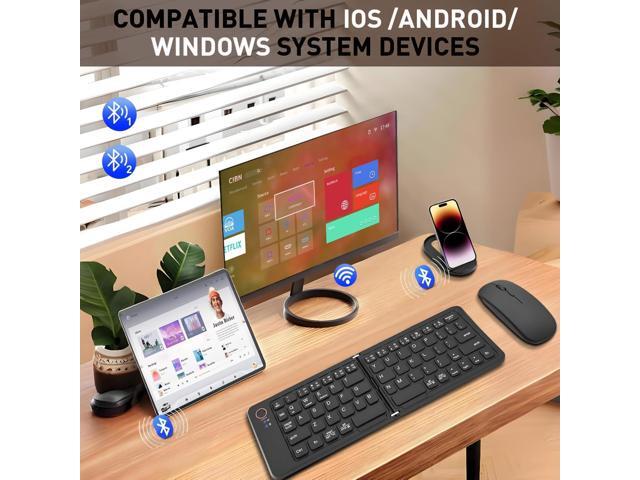 Foldable Keyboard and Mouse, Folding Keyboard Mouse Combo with Travel Case,Bluetooth Portable Mouse Keyboard for iPads Laptop Tablets-Black