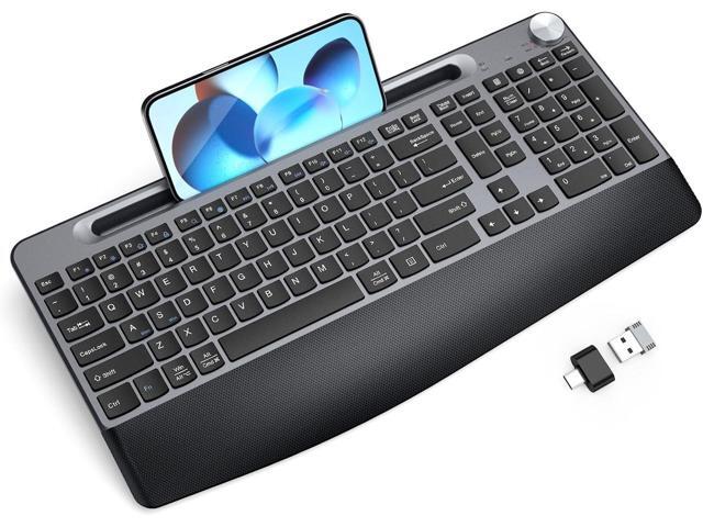 Ergonomic Wireless Keyboard with Wrist Rest-Low-Profile,Phone/Tablet Holder,Quiet DesignWindows & Mac OSFull Size Cordless USB Computer Keyboard...