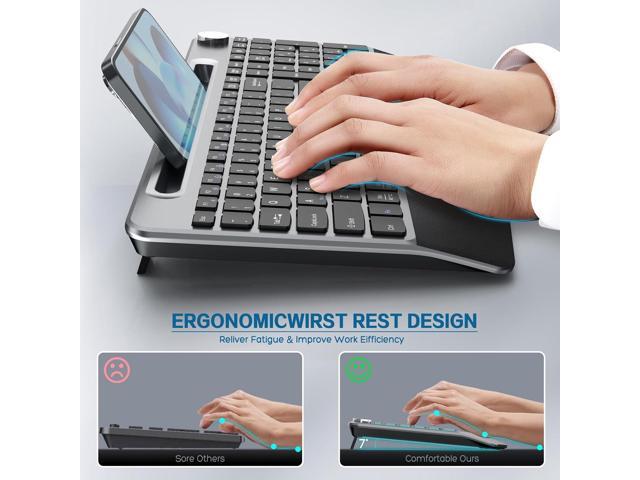 Ergonomic Wireless Keyboard with Wrist Rest-Low-Profile,Phone/Tablet Holder,Quiet DesignWindows & Mac OSFull Size Cordless USB Computer Keyboard...