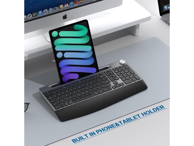 Ergonomic Wireless Keyboard with Wrist Rest-Low-Profile,Phone/Tablet Holder,Quiet DesignWindows & Mac OSFull Size Cordless USB Computer Keyboard...