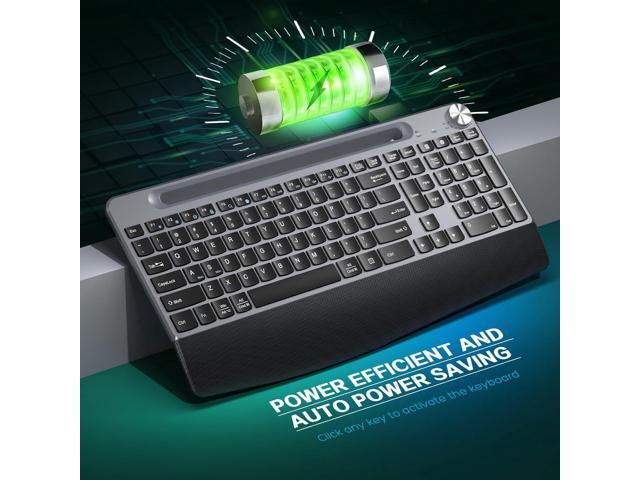 Ergonomic Wireless Keyboard with Wrist Rest-Low-Profile,Phone/Tablet Holder,Quiet DesignWindows & Mac OSFull Size Cordless USB Computer Keyboard...