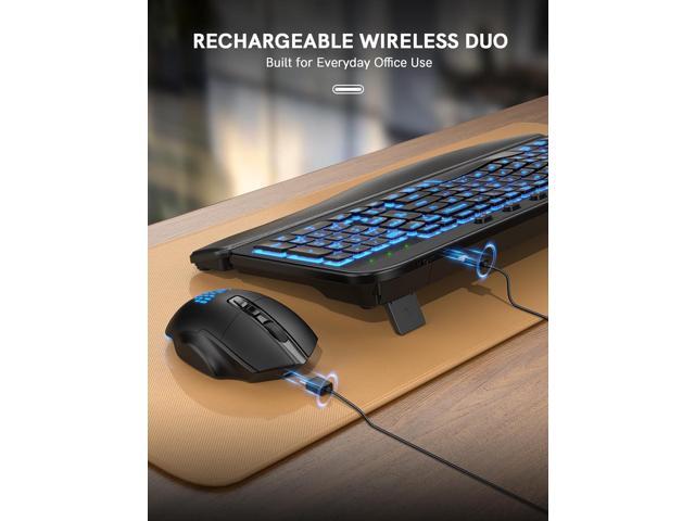 SABLUTE Ergonomic Wireless Keyboard and Mouse Combo - Wave Keyboard with Soft Leather Wrist Rest, Resistant Keys, RGB Backlit Rechargeable Set for...