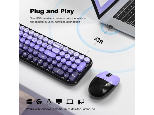 Wireless Keyboard and Mouse Combo, Portable Retro Keyboard with Compact Size, 2 in 1 USB Connected Mouse for Windows 7/8/10, Laptop, Desktop, PC,...