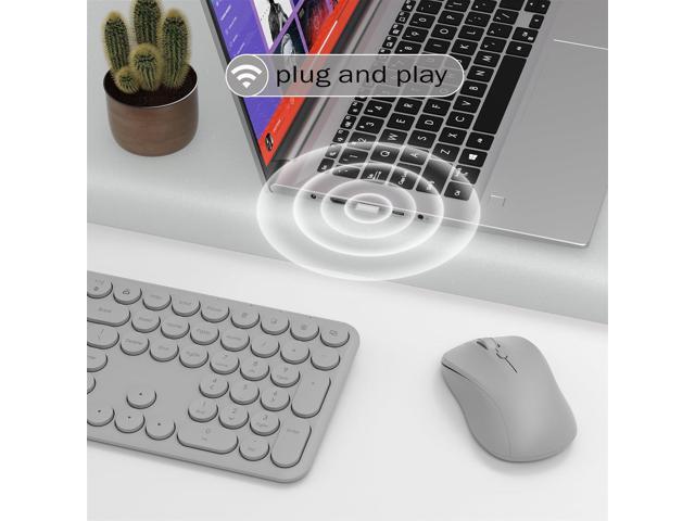 Wireless Keyboard and Mouse Combo, 110 Round Quiet Keys, Adjustable Optical Mouse, Share 1xUSB Receiver, Power Switch, for Windows Mac(Gray)