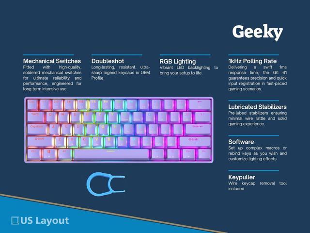 Geeky GK61 SE 60% Mechanical Gaming Keyboard 61 Keys Multi Color RGB LED Backlit for PC/Mac Gamer ANSI US American Layout (Lavender,...