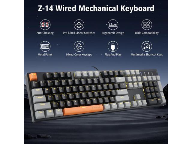 E-YOOSO Z-14 Wired Mechanical Gaming Keyboard 104 Key, Brown Switches Hot Swappable Full-Size Office Work Computer Keyboards, Solid Yellow Backlit...