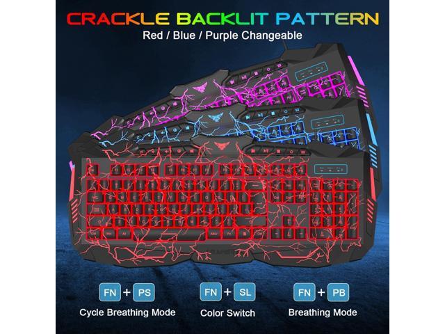 BlueFinger Gaming Keyboard Mouse Headset Combo, USB Wired Crack Backlit,114 Keys Letters Glow LED Keyboard, Red LED Light Headset for Laptop PC...