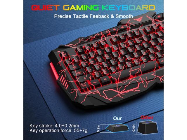 BlueFinger Gaming Keyboard Mouse Headset Combo, USB Wired Crack Backlit,114 Keys Letters Glow LED Keyboard, Red LED Light Headset for Laptop PC...
