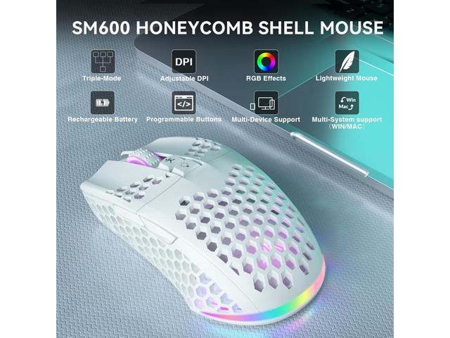 SOLAKAKA SM600 White Wireless Gaming Mouse,Tri-Modes BT5.1/Type-C Wired/2.4G Wireless Mouse with 2 Side Buttons, Programmable Macro Gamer Mouse...