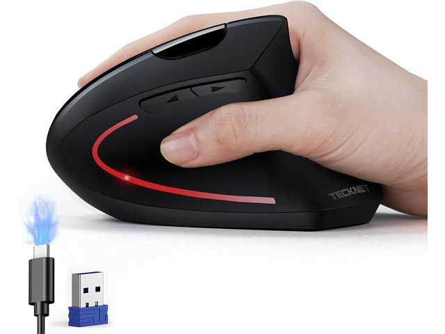 TECKNET Ergonomic Mouse, Wireless Rechargeable Vertical Mouse for Carpal Tunnel Right Hand, 4800 DPI 5 Adjustable Levels 2.4GHz with USB-A...