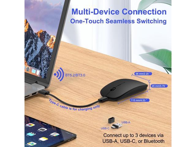 Bluetooth Wireless Mouse for MacBook Air Mac Pro iPad Laptop Computer Pad Optical Rechargeable Slim Silent Dual Mode (2.4G USB-C/USB-A & Bluetooth...