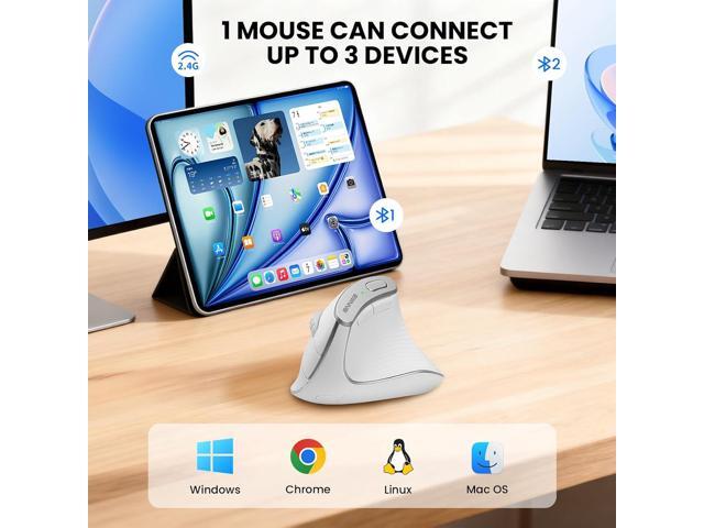 Wireless Vertical Ergonomic Mouse, Multi-Device(Bluetooth + 2.4G Connection), 4 Adjustable DPI, 7 Buttons Computer Mouse for PC, Laptop, Desktop,...
