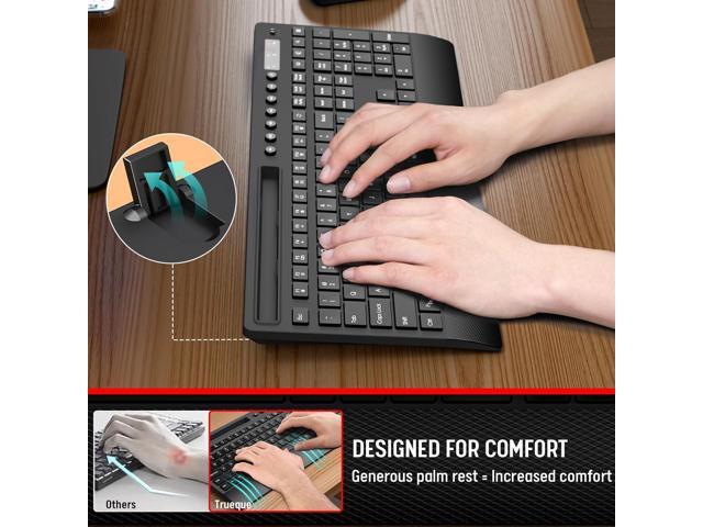 Trueque Wireless Keyboard and Mouse Combo - Full-Size Quiet Keyboard with Palm Rest, Phone Holder, Multimedia Keys, Power Switch, Compatible with...