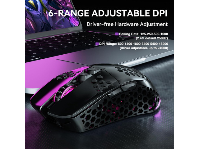 SOLAKAKA SM600 Honeycomb Shell Gaming Mouse Wireless,Tri-Modes BT/2.4G Wireless/Type-C Wired Gamer Mouse with 2 Side Buttons, Macro Programmable...
