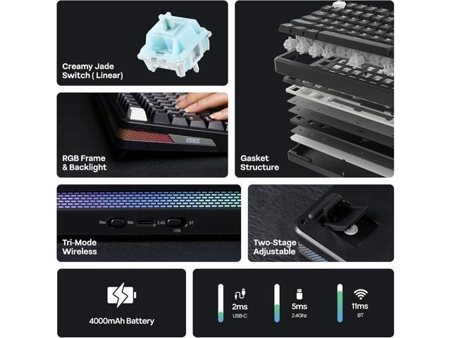 EPOMAKER TH85 QMK/VIA Wireless Gaming Keyboard, BT5.0/2.4GHz/USB-C, Hot Swappable Pre-lubed Custom Creamy Jade Linear Switches, Gasket Creamy...