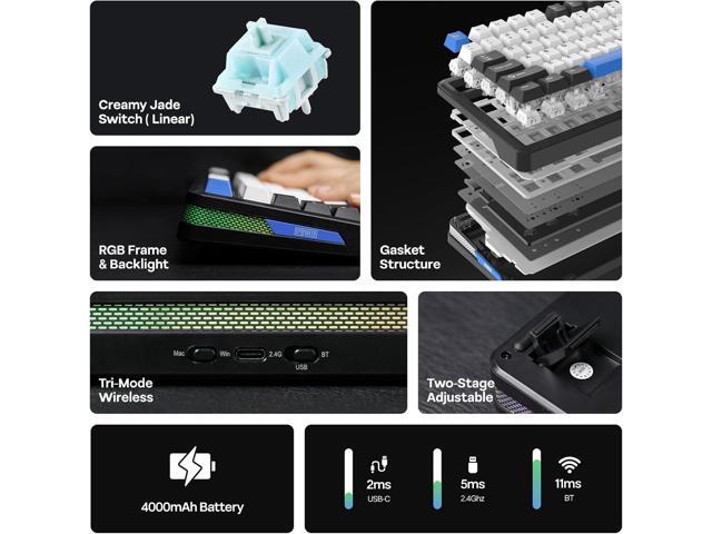 EPOMAKER TH85 QMK/VIA Wireless Gaming Keyboard, BT5.0/2.4GHz/USB-C, Hot Swappable Pre-lubed Custom Creamy Jade Linear Switches, Gasket Creamy...