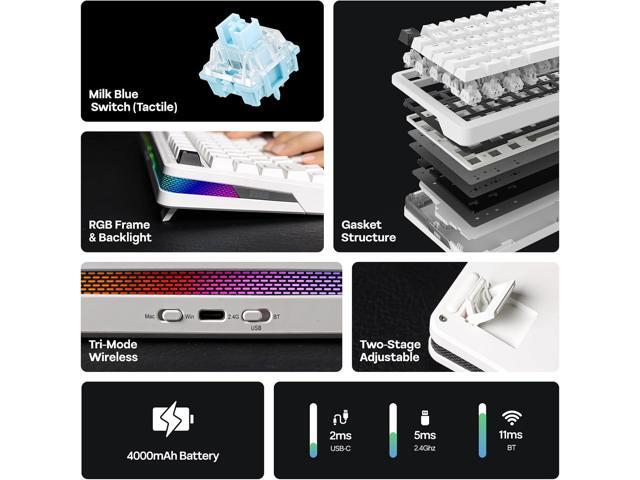 EPOMAKER TH85 QMK/VIA Wireless Gaming Keyboard, BT5.0/2.4GHz/USB-C, Hot Swappable Pre-lubed Custom Milk Blue Tactile Switches, Gasket Creamy...