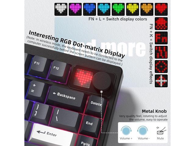 Womier 75% Wireless Mechanical Gaming Keyboard with Knob & Display, Bluetooth 5.0/2.4GHz/USB C Thocky Creamy Keyboard for PC Computer, 8000mAh...