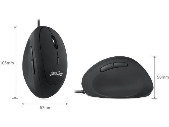 Perixx PERIMICE-519 Wired Ergonomic Vertical Mouse - Portable Small Design - 105x67x58 mm - Right Handed Black