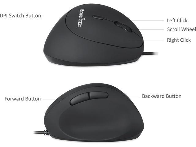 Perixx PERIMICE-519 Wired Ergonomic Vertical Mouse - Portable Small Design - 105x67x58 mm - Right Handed Black