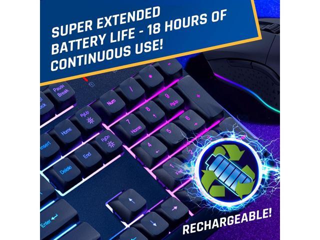 KLIM Chroma Wireless Keyboard and Mouse RGB Backlit Gaming Combo, Rechargeable Wireless Keyboard & RGB Mouse, Durable & Ergonomic, Dual USB...