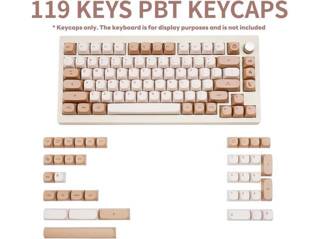 119 Keys Retro Minimalist Brown and Grey Keycaps, Custom MA Profile PBT Dye Sub Keycaps for ANSI Layout Cherry Mx Mechanical Keyboard (Only Keycap)