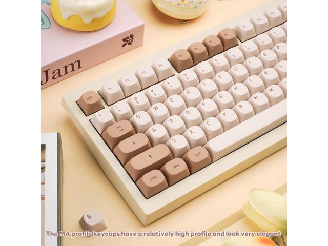 119 Keys Retro Minimalist Brown and Grey Keycaps, Custom MA Profile PBT Dye Sub Keycaps for ANSI Layout Cherry Mx Mechanical Keyboard (Only Keycap)