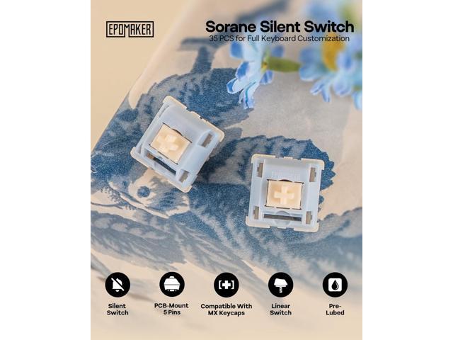 EPOMAKER Silent Mechanical Keyboard Switches Set - 35 Pieces Factory Pre-Lubed, 5-Pin Linear/Tactile Switches for Custom Mechanical Keyboards...