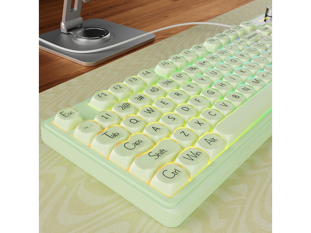 V102 Wired Keyboard, 98 Keys Creamy Gaming Keyboard with Number Pad, Display Screen & Media Knob RGB Silent Wired Cute Computer Keyboard for Laptop...