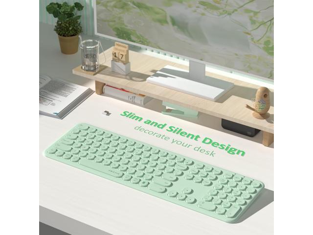 UBOTIE Wireless Green Keyboard, Bluetooth 2.4GHz Dural Mode Connection Scissor Switches Slim Quiet Round Keycaps Full Size Office Computer...