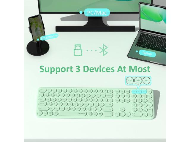 UBOTIE Wireless Green Keyboard, Bluetooth 2.4GHz Dural Mode Connection Scissor Switches Slim Quiet Round Keycaps Full Size Office Computer...