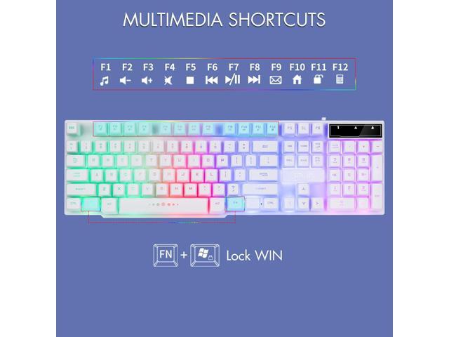 Gaming Keyboard and Mouse Wired CHOCNHOW White Keyboard Rainbow Backlit,Light Up Keys, Multimedia Keys, Waterproof Compatible with PC Laptop Xbox...