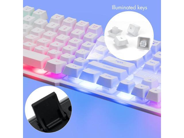 Gaming Keyboard and Mouse Wired CHOCNHOW White Keyboard Rainbow Backlit,Light Up Keys, Multimedia Keys, Waterproof Compatible with PC Laptop Xbox...