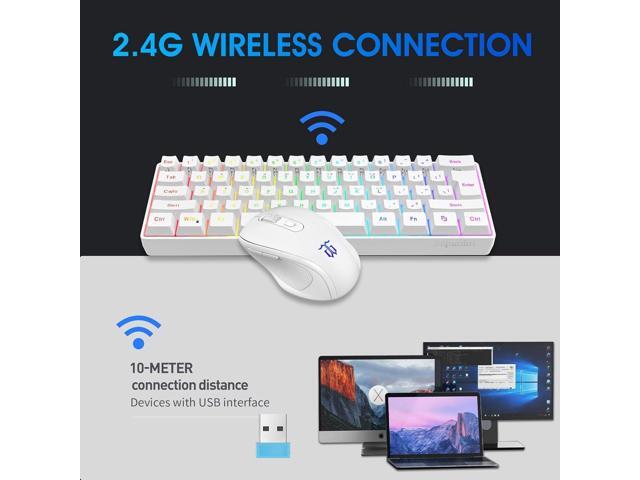 Snpurdiri 2.4G Wireless Gaming Keyboard and Mouse Combo, Include Small 60% Merchanical Feel Ergonomic Design Mini Wireless Mouse(White)