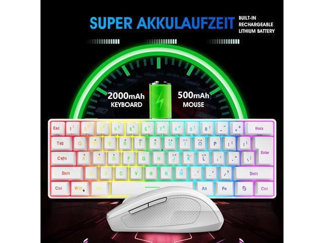 Snpurdiri 2.4G Wireless Gaming Keyboard and Mouse Combo, Include Small 60% Merchanical Feel Ergonomic Design Mini Wireless Mouse(White)