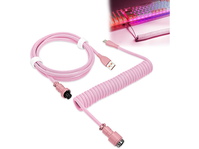 UCINNOVATE Coiled Keyboard Cable, Pro Custom Coiled USB C Cable for Gaming Keyboard, Double-Sleeved Mechanical Keyboard Cable with Detachable Metal...