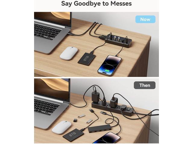 Powered USB Hub, Wenter 5 Ports USB 3.0 Hub (4 Data Transfer Ports+ 1 Smart Charging Port) with Individual LED On/Off Switches, USB Hub 3.0 Powered...