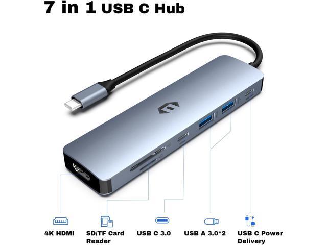 TOTU USB C Hub, 7 in 1 USB C Dock with 4K HDMI, 2 USB 3.0, USB C 3.0, 100W Type C PD, SD/TF Card Slot for MacBook Pro/Air and Other Type C Laptops